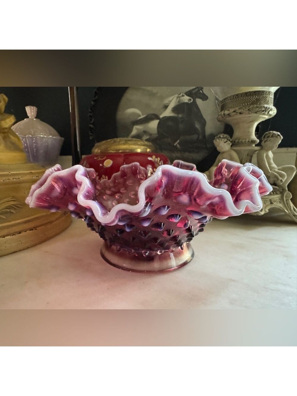 Fenton Plum Glass Epergne Bowl – Base Only